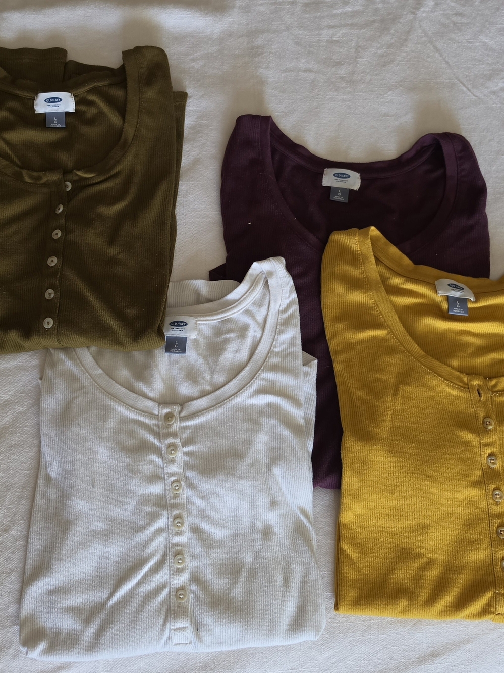 Old Navy Ribbed Henley Tops - Olive, Plum, Mustard, White (4 Pack)